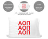 Alpha Omicron Pi sorority letters in sorority colors custom printed on pillowcase