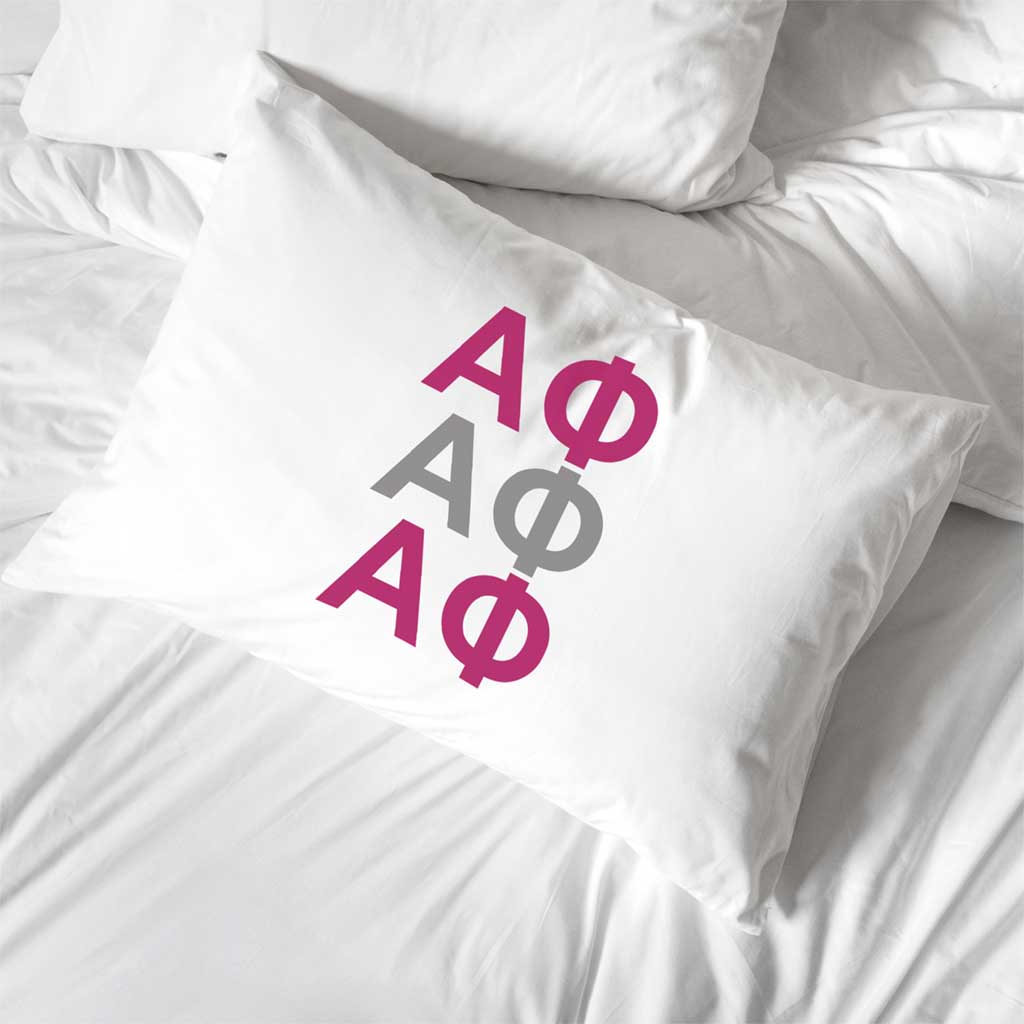 Alpha Phi sorority letters custom printed on pillowcase