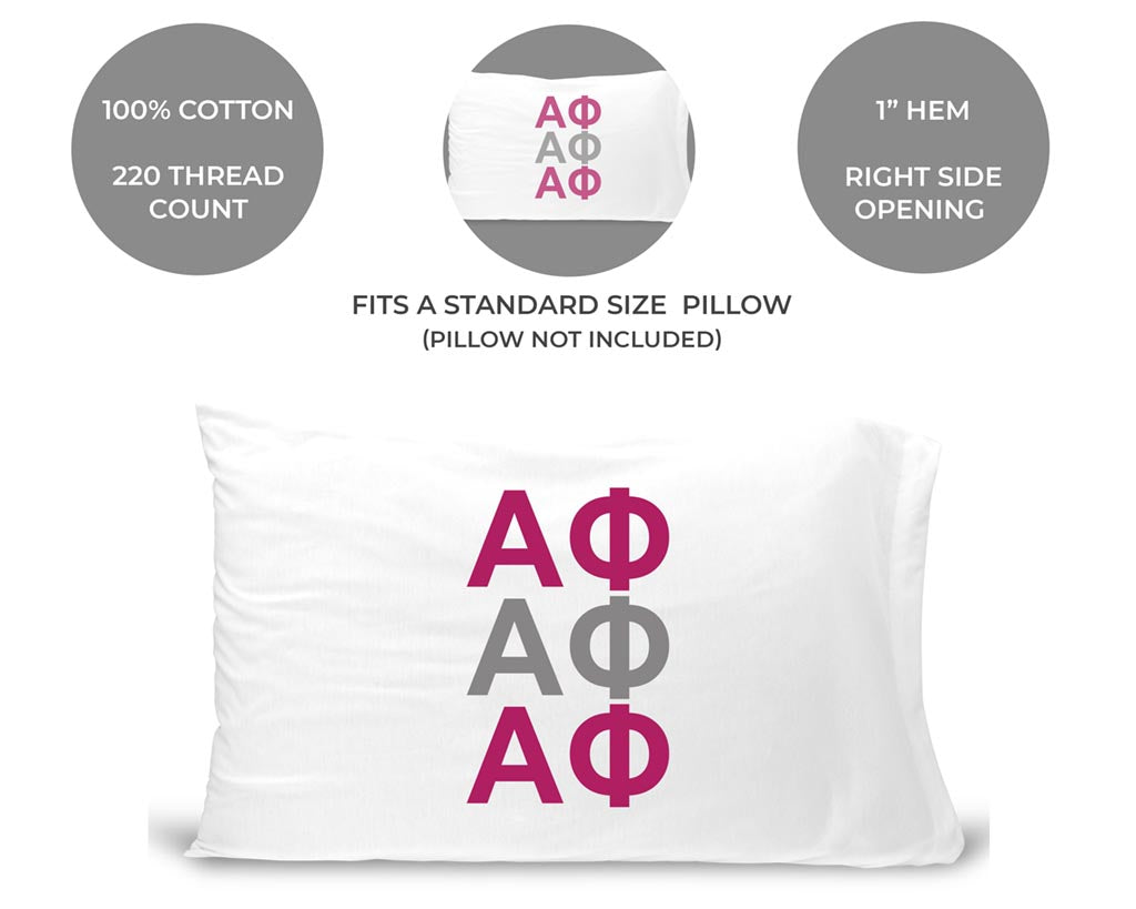 Alpha Phi sorority letters custom printed on pillowcase