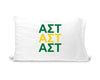 AST sorority letters digitally printed in sorority colors on standard white cotton pillowcase.