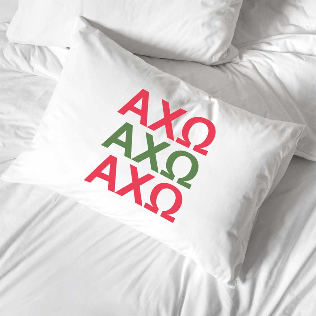 Alpha Chi Omega sorority letters custom printed on pillowcase