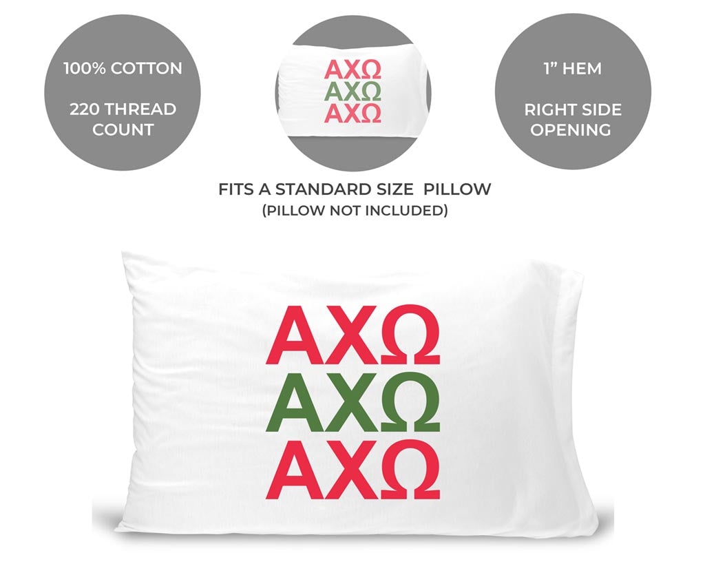 Alpha Chi Omega sorority letters custom printed on cotton pillowcase