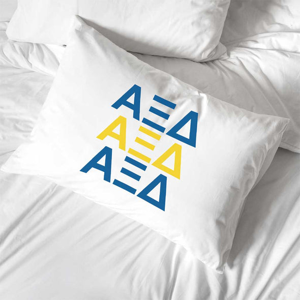 Alpha Xi Delta sorority letters in sorority colors custom printed on pillowcase
