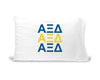 AXiD sorority letters digitally printed in sorority colors on standard white cotton pillowcase.