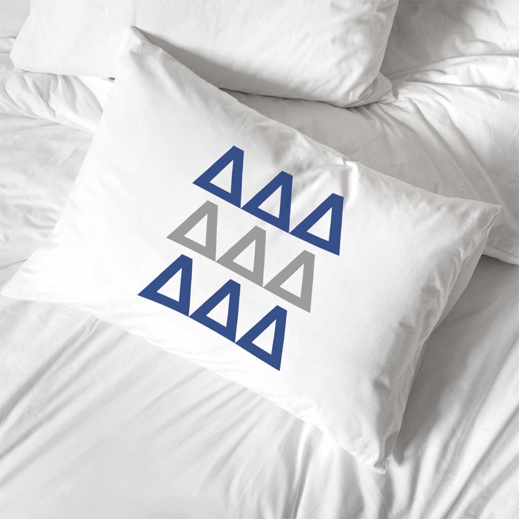Delta Delta Delta sorority letters custom printed on pillowcase in sorority colors