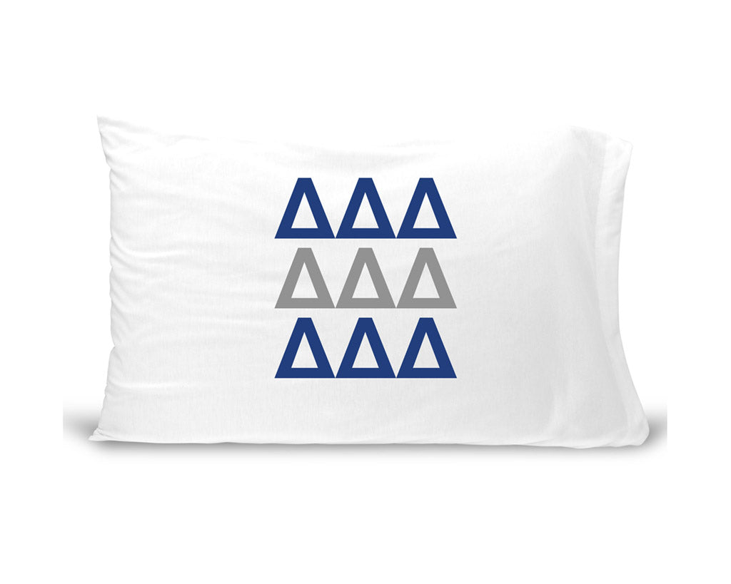 DDD sorority letters digitally printed in sorority colors on standard white cotton pillowcase.