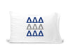 DDD sorority letters digitally printed in sorority colors on standard white cotton pillowcase.