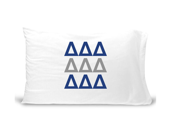 DDD sorority letters digitally printed in sorority colors on standard white cotton pillowcase.