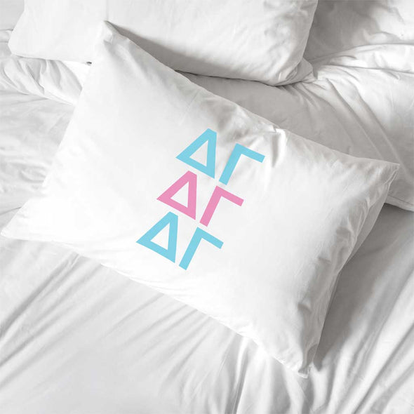 Delta Gamma sorority letters in sorority colors custom printed on pillowcase