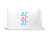 DG sorority letters digitally printed in sorority colors on standard white cotton pillowcase.