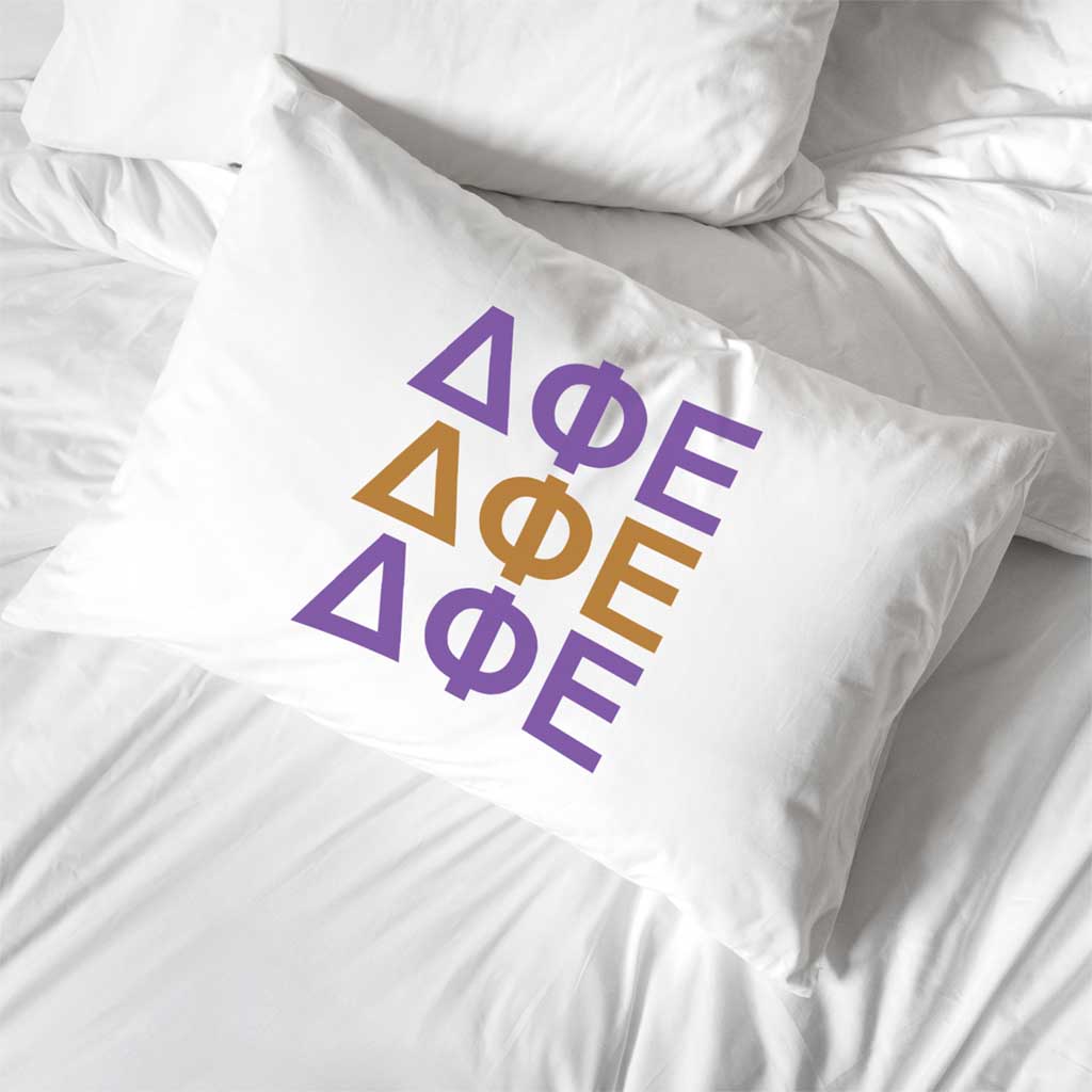 Delta Phi Epsilon sorority letters custom printed on pillowcase