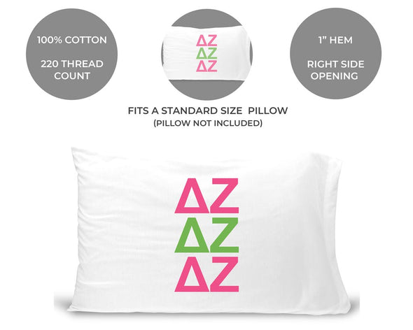 Delta Zeta sorority letters custom printed on pillowcase