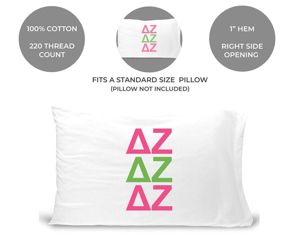 Delta Zeta sorority letters custom printed on pillowcase