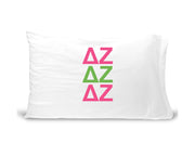 DZ sorority letters digitally printed in sorority colors on standard white cotton pillowcase.