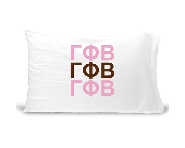 GPB sorority letters digitally printed in sorority colors on standard white cotton pillowcase.