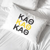 Kappa Alpha Theta sorority letters in sorority colors custom printed on pillowcase.