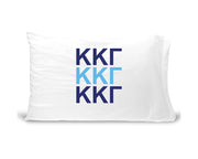 KKG sorority letters digitally printed in sorority colors on standard white cotton pillowcase.