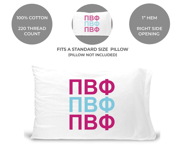 Pi Beta Phi sorority letters custom printed on standard pillowcase