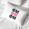 Phi Mu sorority letters custom printed on pillowcase