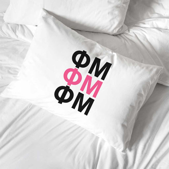 Phi Mu sorority letters custom printed on pillowcase