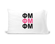PM sorority letters digitally printed in sorority colors on standard white cotton pillowcase.