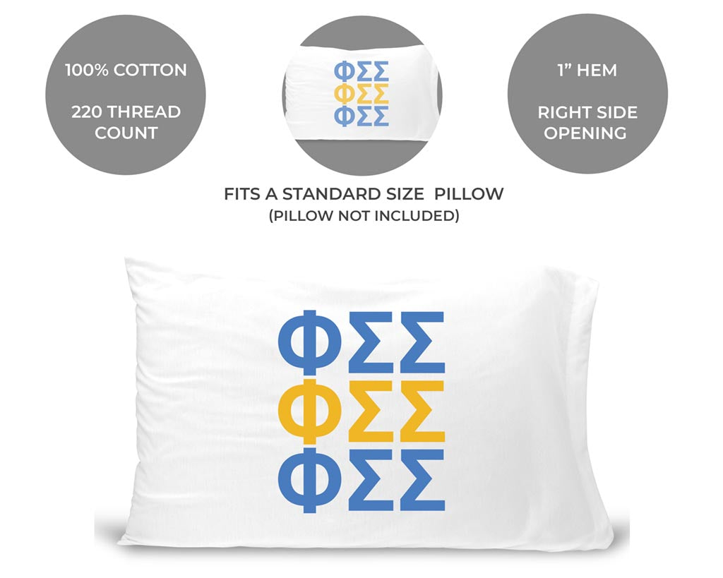 Phi Sigma Sigma sorority letters custom printed on standard pillowcase