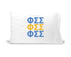 PSS sorority letters digitally printed in sorority colors on standard white cotton pillowcase.