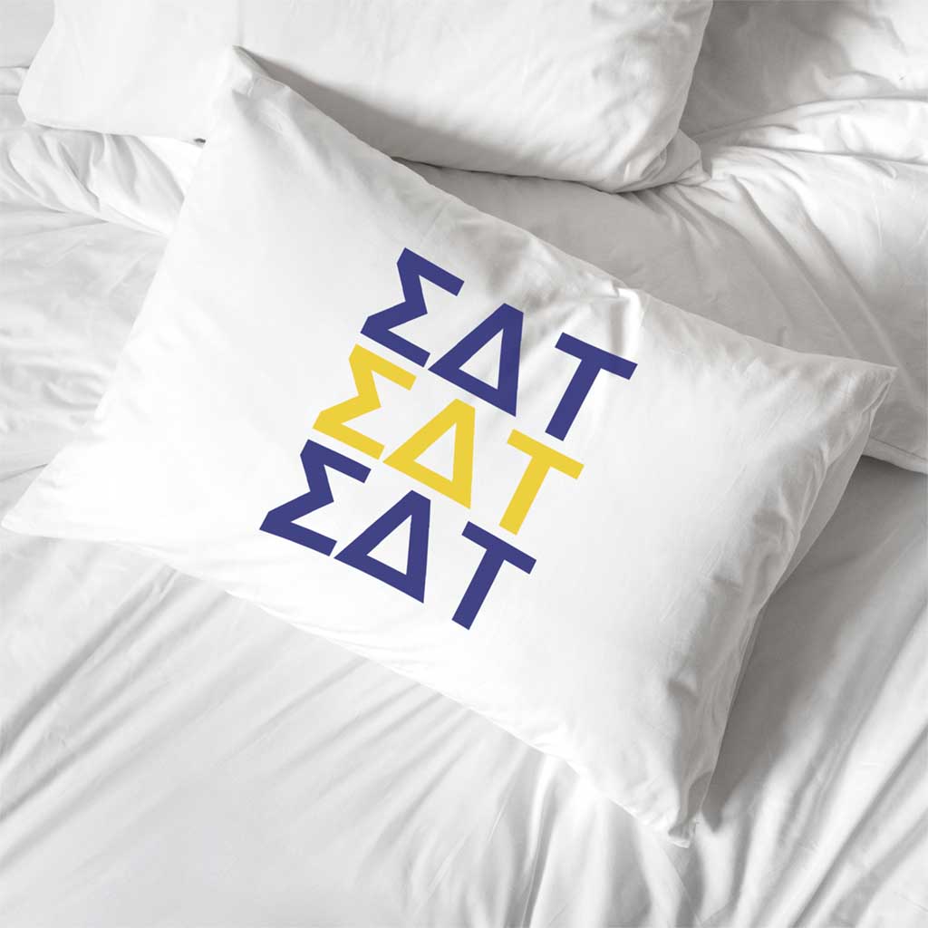 Sigma Delta Tau sorority letters custom printed on pillowcase