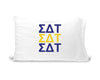 SDT sorority letters digitally printed in sorority colors on standard white cotton pillowcase.
