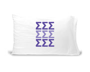 SSS sorority letters digitally printed in sorority colors on standard white cotton pillowcase.