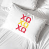 Chi Omega sorority letters in sorority colors custom printed on pillowcase