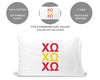 Chi Omega sorority letters custom printed on pillowcase