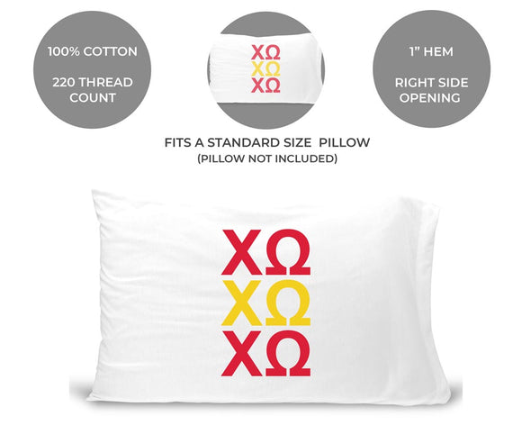 Chi Omega sorority letters custom printed on pillowcase