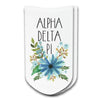 Alpha Delta Pi sorority socks with the sororities floral design printed on the socks