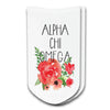 Alpha chi omega sorority socks with the sororities floral design printed on the socks