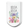 Delta Delta Delta sorority socks with the sororities floral design printed on the socks