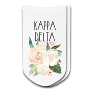 Kappa Delta sorority socks with the sororities floral design printed on the socks