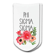 Phi Sig sorority socks with the sororities floral design printed on the socks