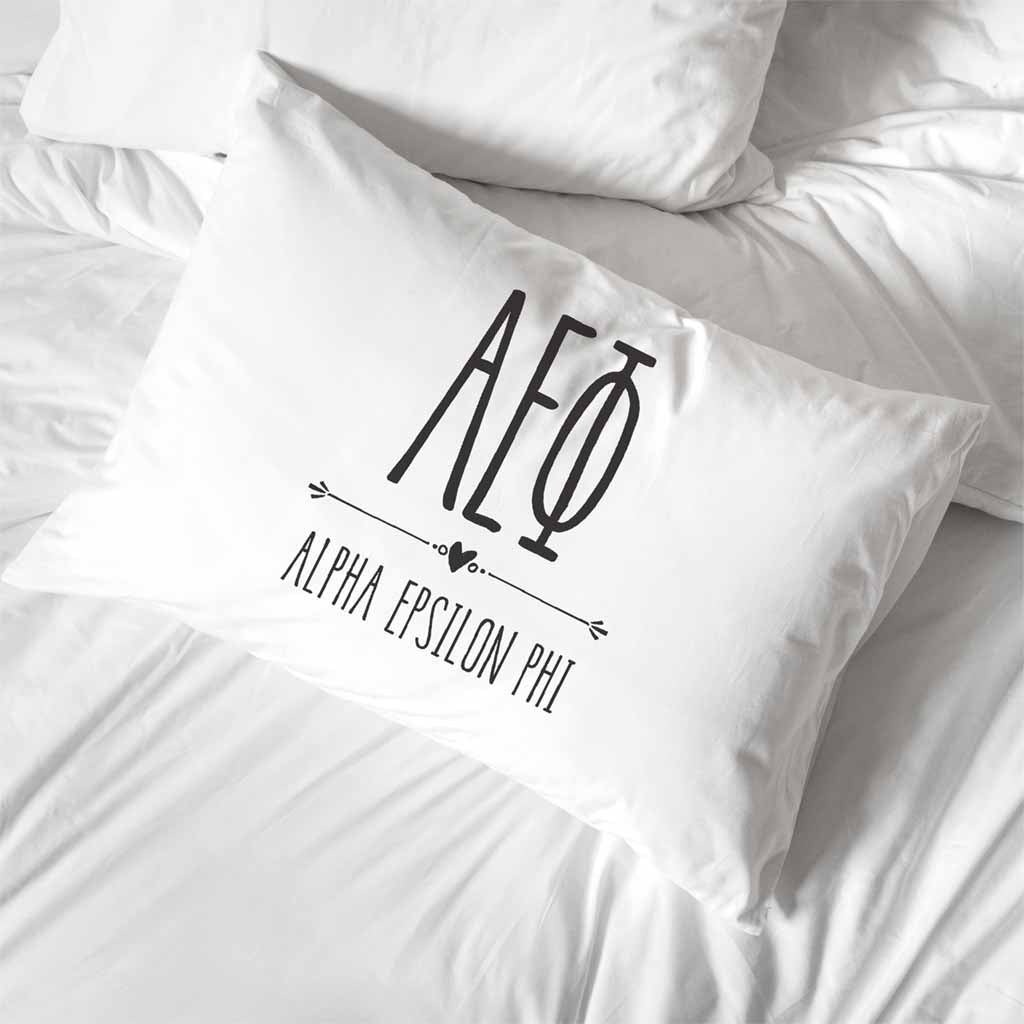 Alpha Epsilon Phi sorority letters and name custom printed on pillowcase