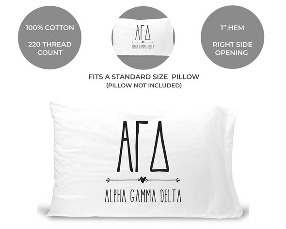 100% Cotton Standard Size Pillowcase custom printed with greek letters and name