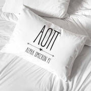 Alpha O sorority name and greek letters custom printed on cotton pillowcase