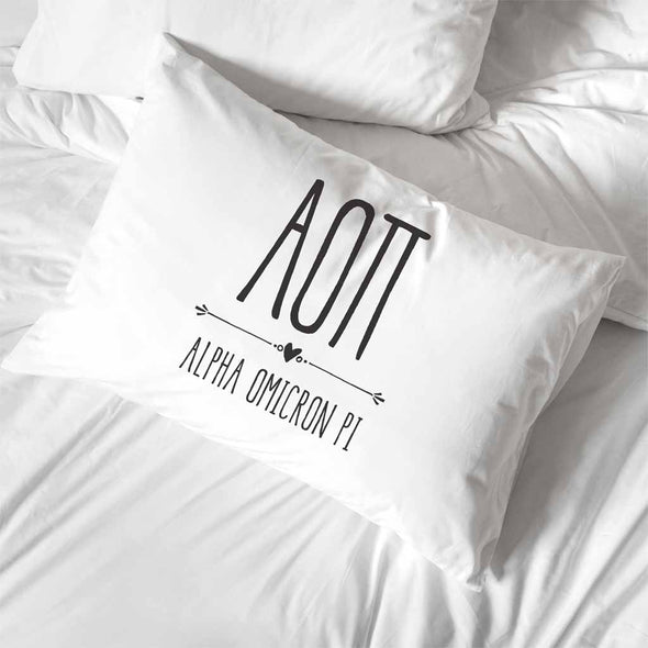 Alpha O sorority name and greek letters custom printed on cotton pillowcase