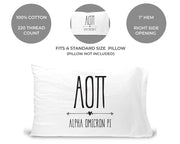Alpha Omicron Pi sorority letters and name custom printed on standard pillowcase