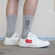 Alpha Phi sorority name and letters digitally printed on crew socks.