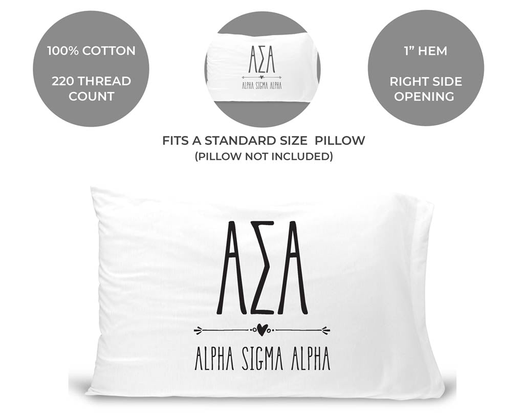 Alpha Sigma Alpha sorority name and letters custom printed on cotton pillowcase