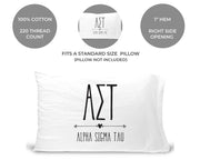 Alpha Sigma Tau sorority name and letters custom printed on cotton pillowcase