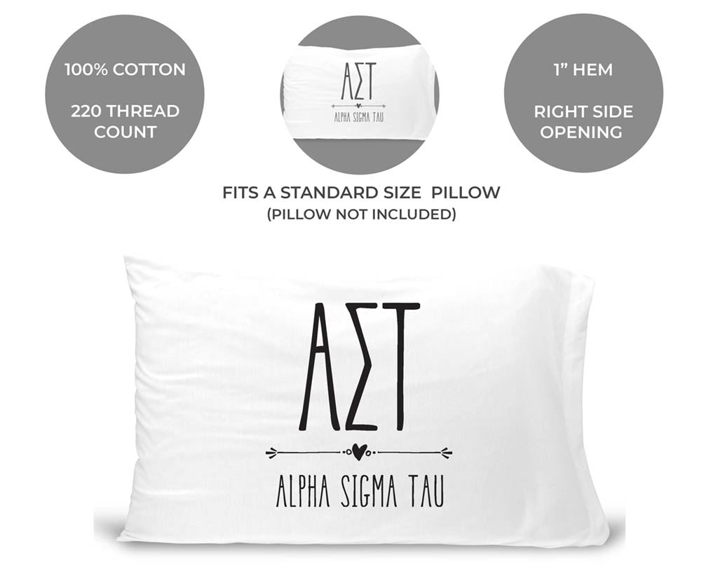 Alpha Sigma Tau sorority name and letters custom printed on cotton pillowcase