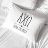 AXO boho style greek letters and name custom printed on white cotton pillowcase
