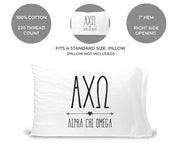 Alpha Chi Omega sorority name and letters boho design custom printed on cotton pillowcase