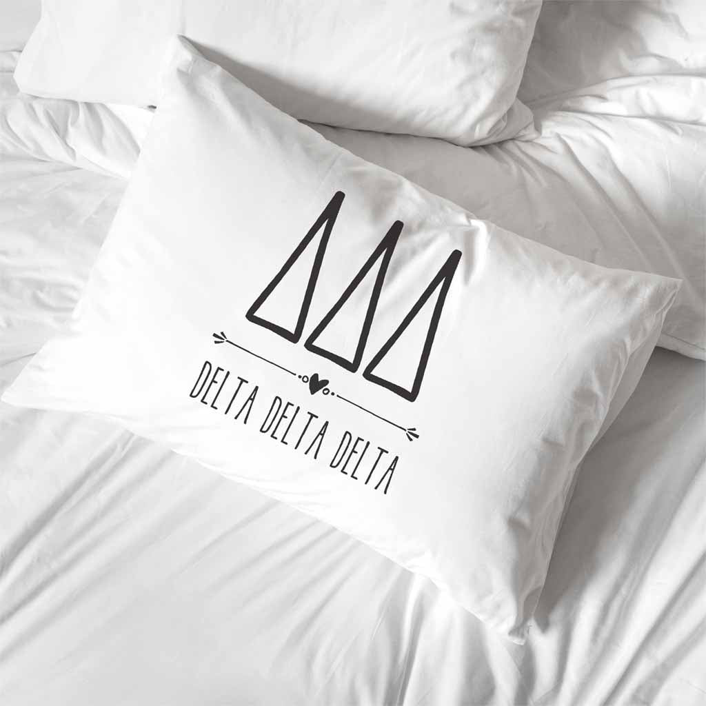 Delta Delta Delta sorority name and letters custom printed on pillowcase